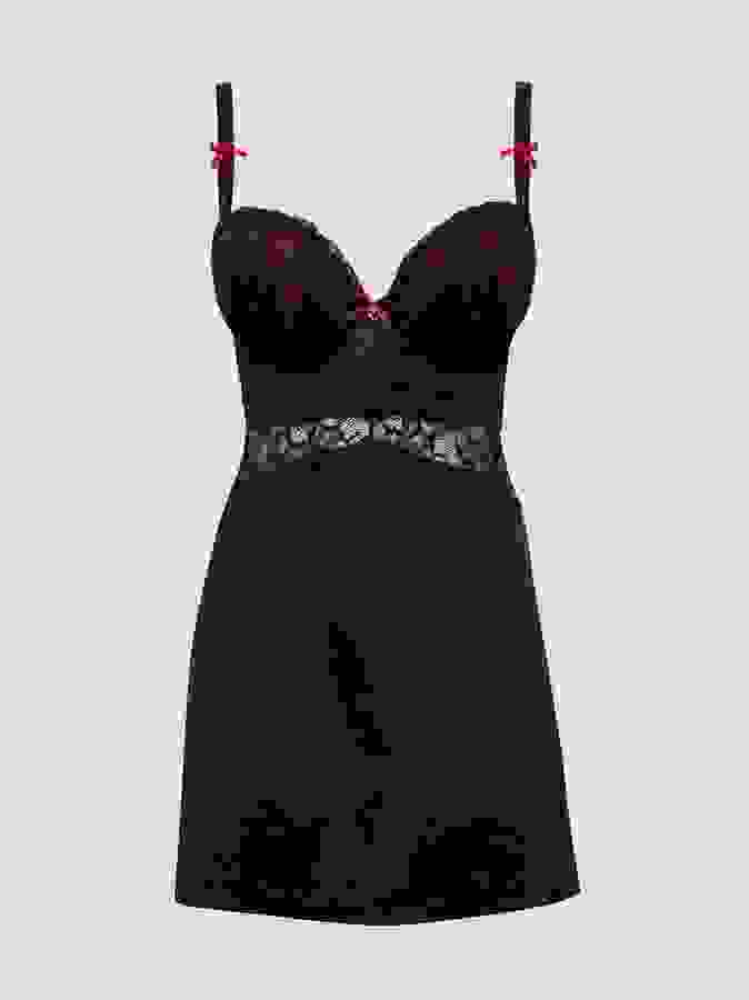 Lovehoney Plus Size Twilight Rose Black Lace Babydoll Set, Black, hi-res